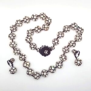 Dalsheim Signed Vintage Crystal Black Beaded Necklace & Clip-on Earrings Set